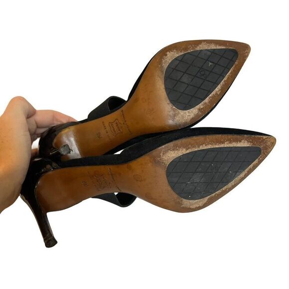 Donald J Pliner Prime Black Patent Leather & Suede Strappy Pointed Toe Pumps - Picture 5 of 9